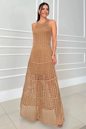 Hollowed-Out Sleeveless Maxi Dress - Makw Official Site