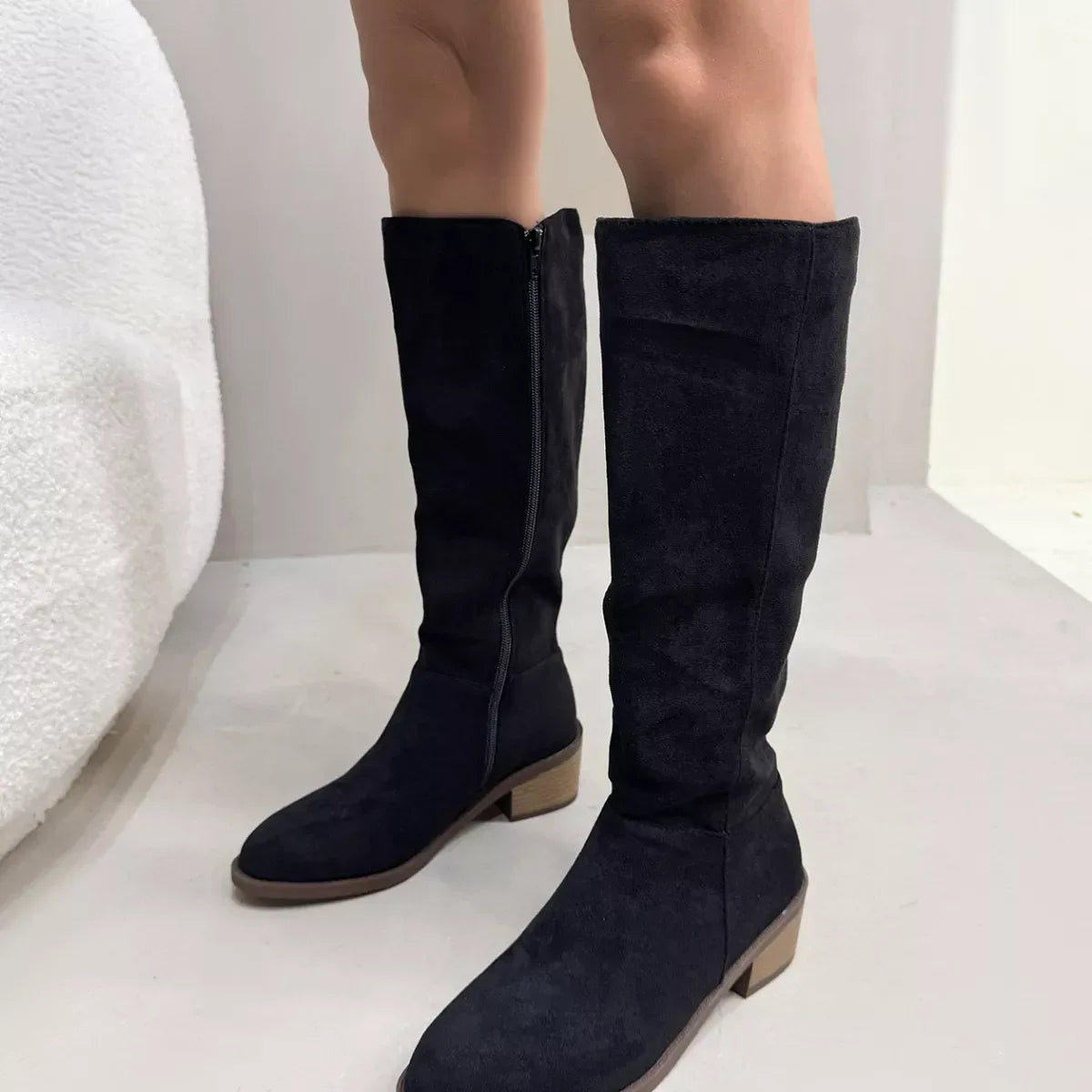 Side Zipper Closure Suede Knee-High Boots - Makw Official Site