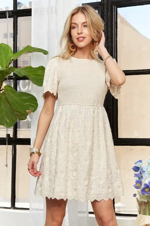 ADORA Rround Neck Crinkle Babydoll Dress - Makw Official Site