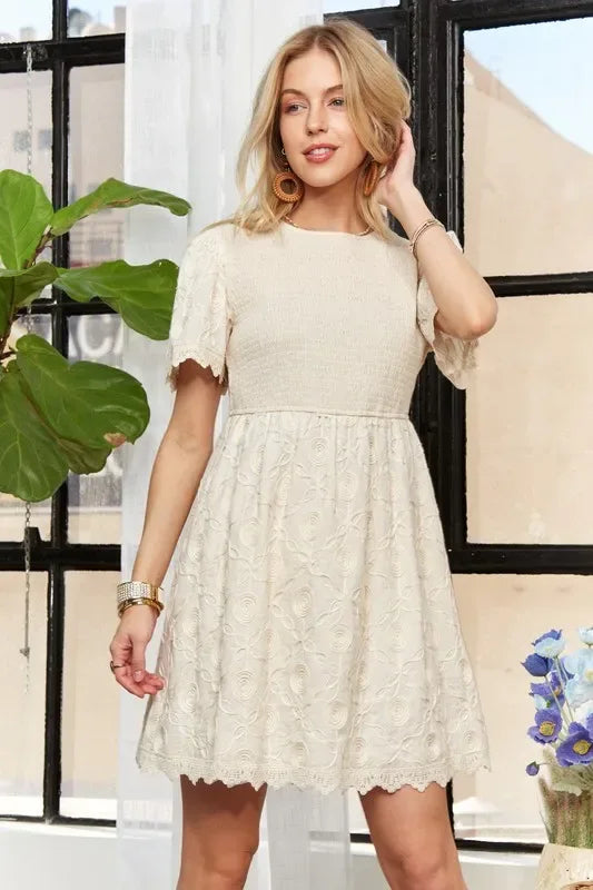 ADORA Rround Neck Crinkle Babydoll Dress - Makw Official Site