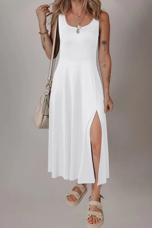 Side Slit Scoop Neck Wide Strap Dress - Makw Official Site