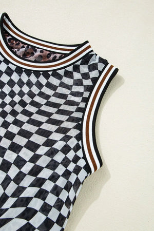 Checkered Round Neck Sleeveless Midi Dress - Makw Official Site