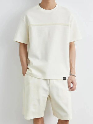 Men's Plus Size Round Neck Short Sleeve Top and Shorts Set - Makw Official Site