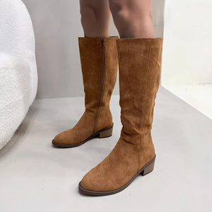 Side Zipper Closure Suede Knee-High Boots - Makw Official Site