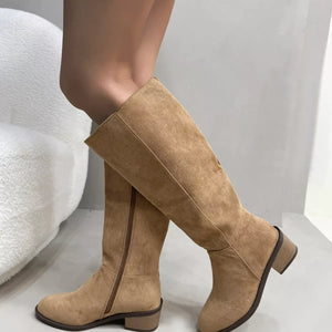 Side Zipper Closure Suede Knee-High Boots - Makw Official Site