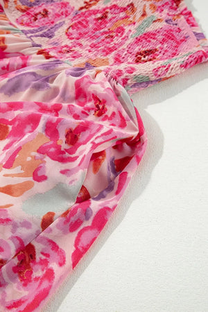 Floral Print Shirred One Shoulder Maxi Dress - Makw Official Site