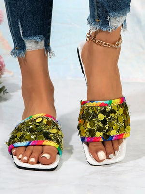 Rainbow Sequin Slide Sandals - Makw Official Site