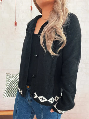 Heart Button Long Sleeve Cardigan - Makw Official Site