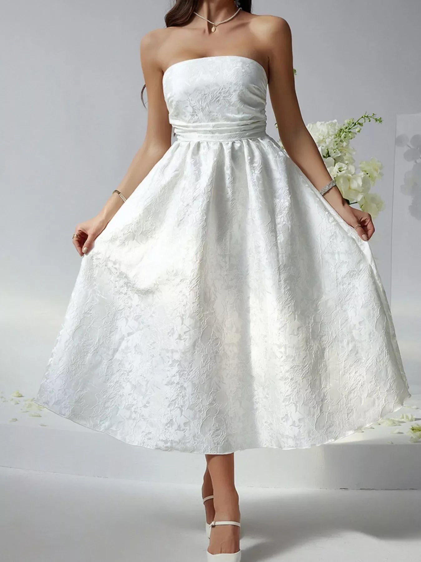 Lace Up Tube Midi Dress - Makw Official Site