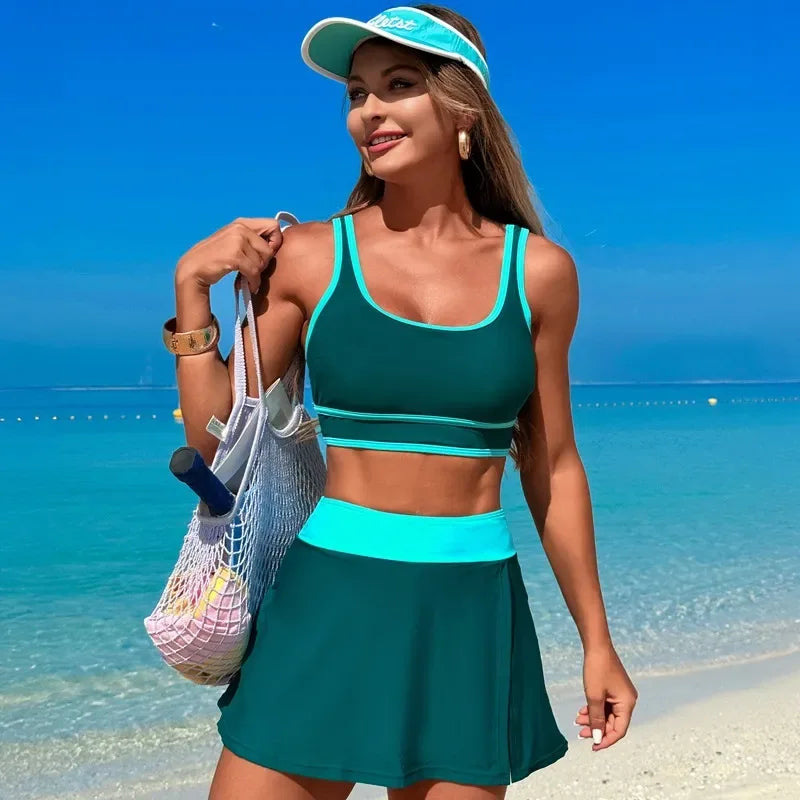 Scoop Neck Top and Skort Swim Set - Makw Official Site