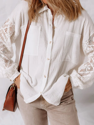 Lace Sleeve Button Down Shirt - Makw Official Site