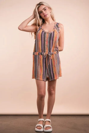 VERY J Crochet Multi Color Striped Casual Summer Romper - Makw Official Site