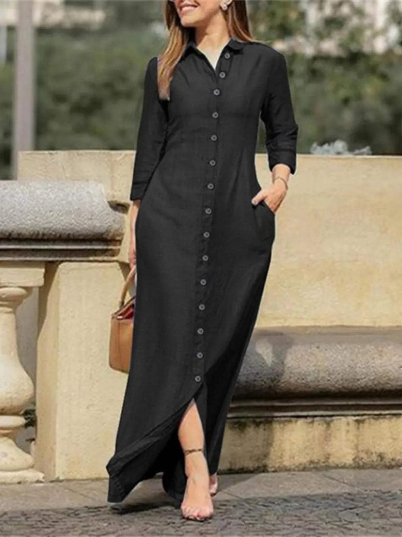 Full Size Button-Down Maxi Denim Dress Plus Size - Makw Official Site