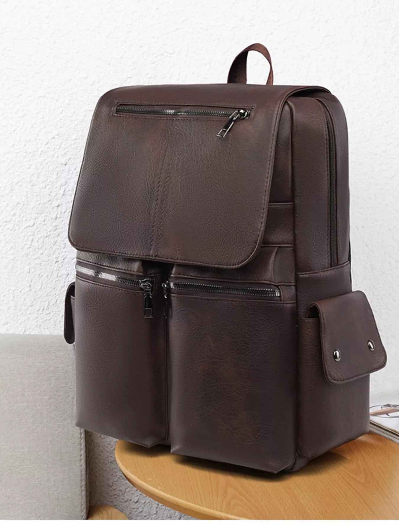 Leather Flapover Backpack Bag - Makw Official Site