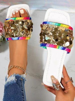 Rainbow Sequin Slide Sandals - Makw Official Site