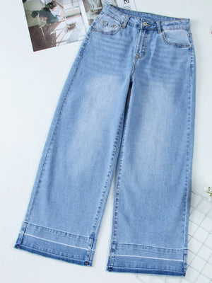 High Waist Wide Leg Washed Jeans - Makw Official Site