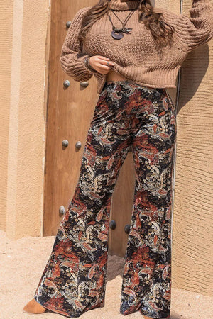 Plus Size Printed Wide Leg Long Pants - Makw Official Site