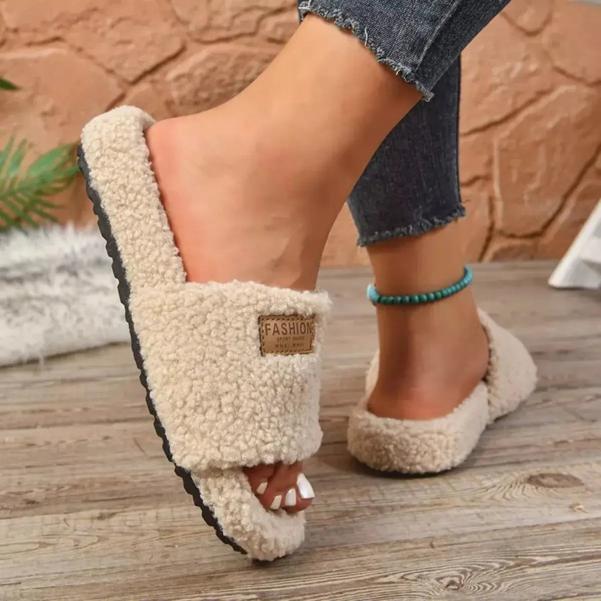 Fuzzy Open Toe Slippers - Makw Official Site