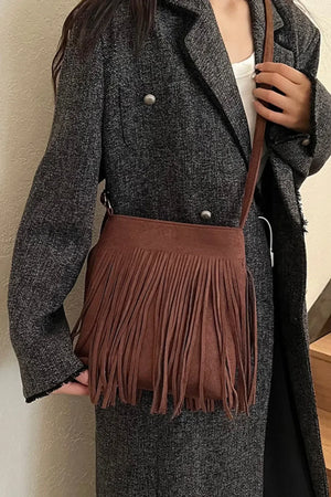 Suede Fringe Shoulder Bag - Makw Official Site