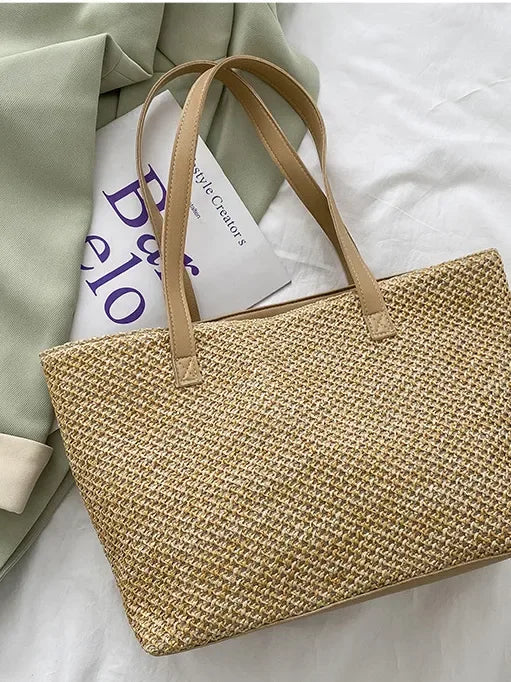 Solid Color Woven Tote Bag - Makw Official Site