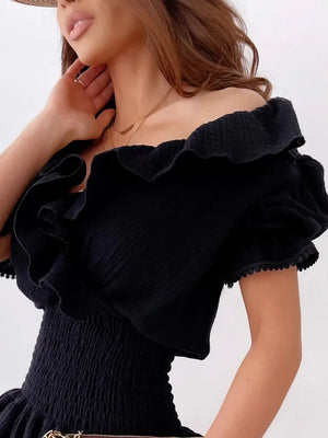 Ruffled Smocked Layered Mini Dress - Makw Official Site