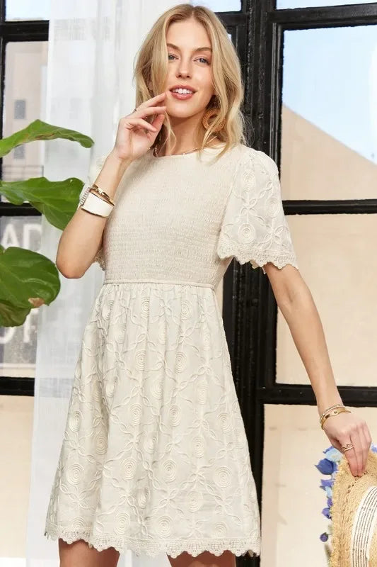 ADORA Rround Neck Crinkle Babydoll Dress - Makw Official Site