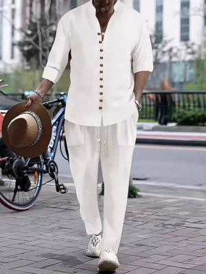 Men's Button Front Long Sleeve Shirt and Pants Set - Makw Official Site