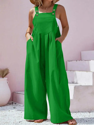 Plus Size Square Neck Wide Leg Overalls - Makw Official Site