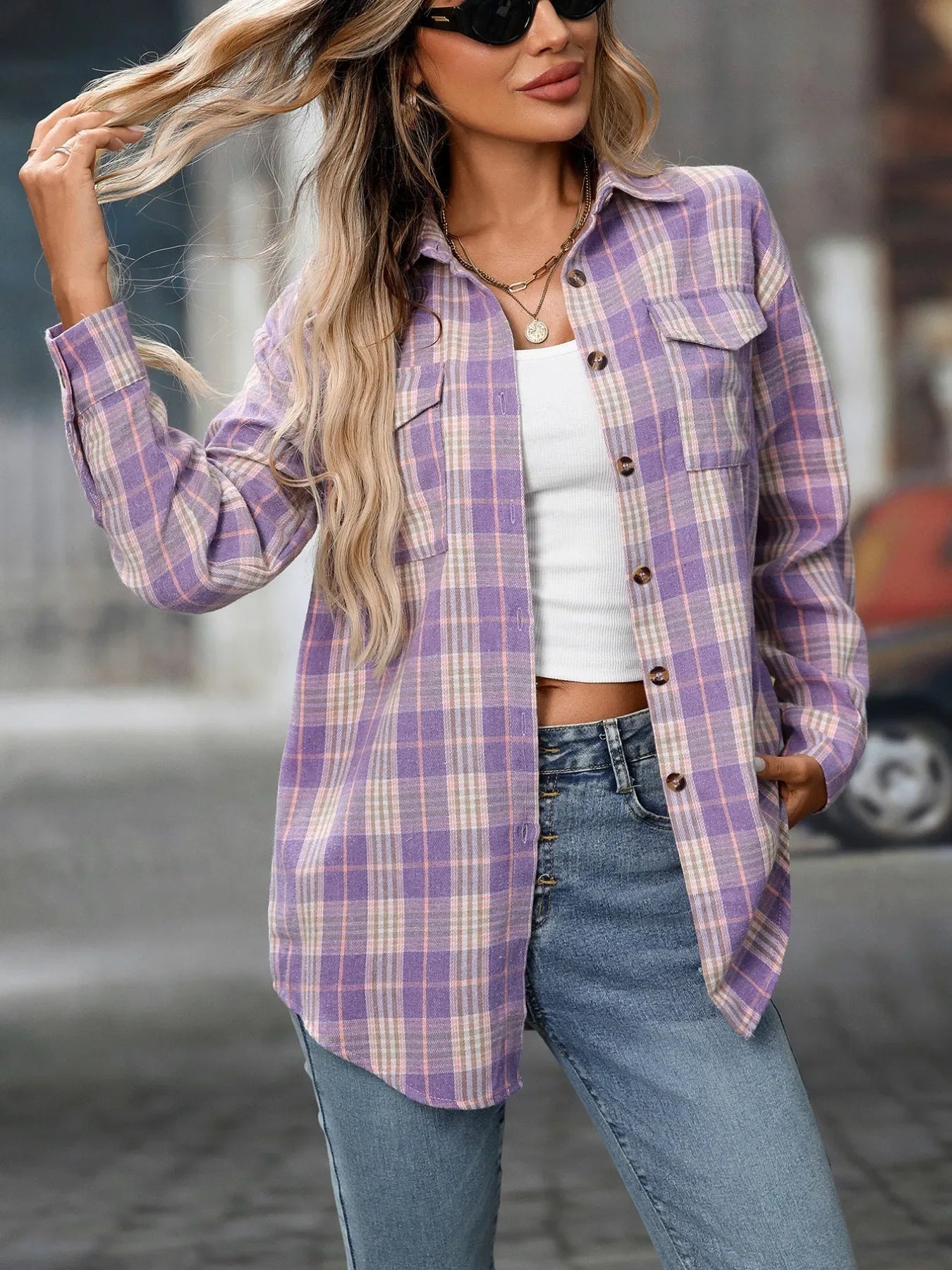 Plaid Button-Down Oversized Shirt - Makw Official Site