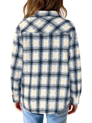 Oversized Plaid Long Sleeve Fleece Jacket - Makw Official Site