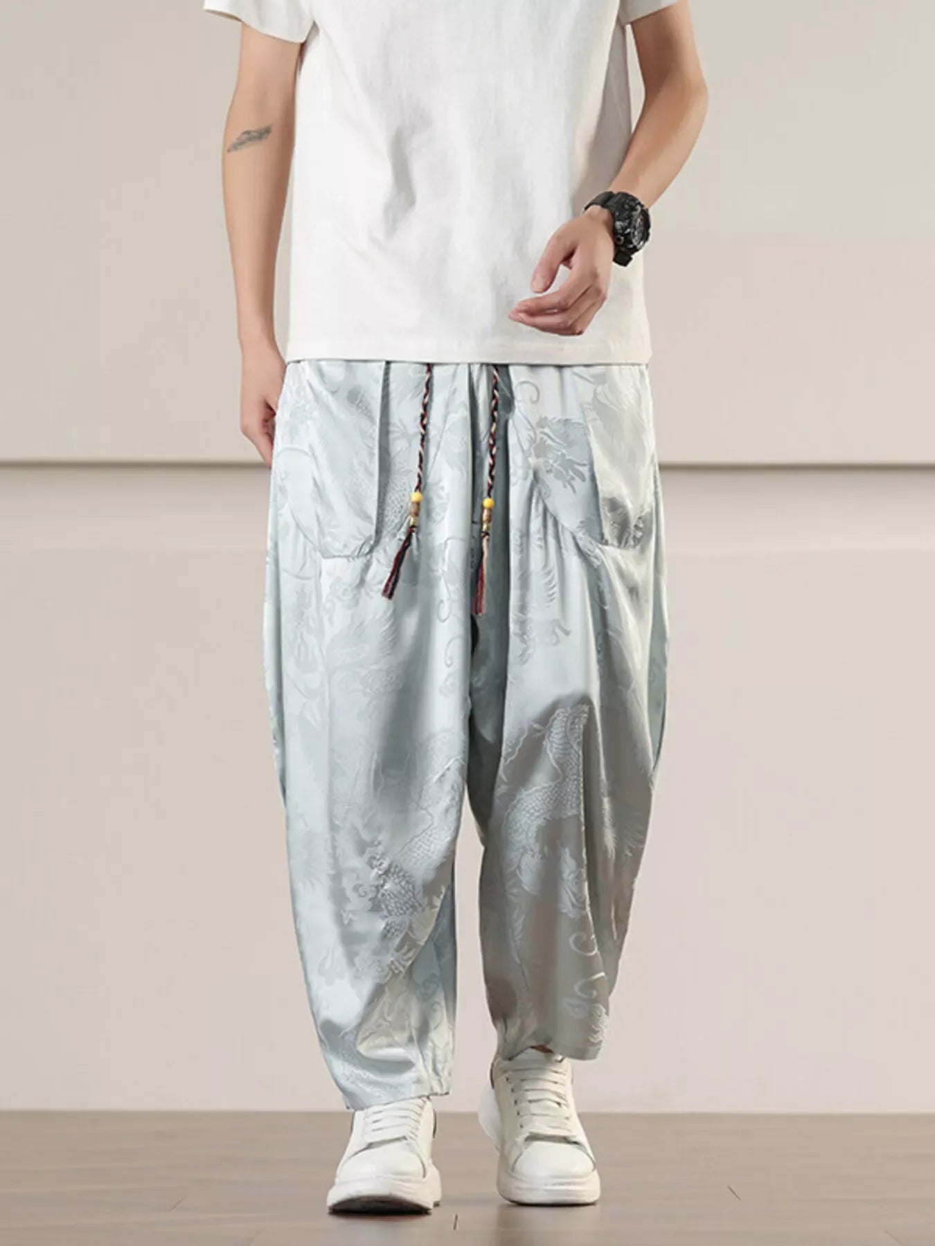 Men's Plus Size Dragon Pattern Harem Pants - Makw Official Site