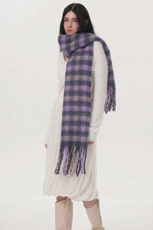 Fringe Plaid Polyester Scarf - Makw Official Site