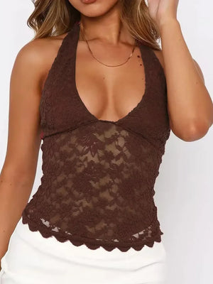 Lace Backless Halter Neck Cami - Makw Official Site