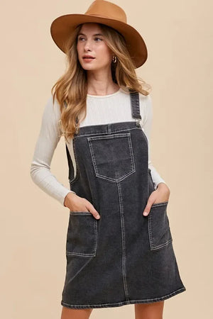 Annie Wear Wide Strap Denim Overall Dress with Pockets - Makw Official Site