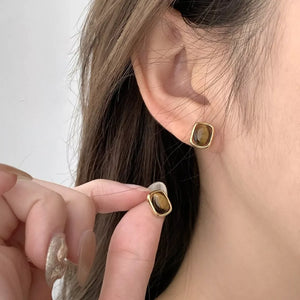 Square Tiger Eye Stud Earrings - Makw Official Site