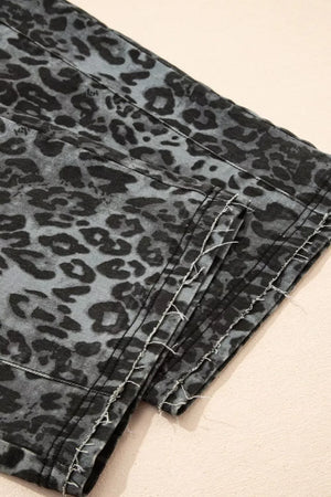 Leopard Print Button Adjustable Straps Cropped Loose Denim Overalls - Makw Official Site