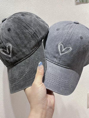 Washed Heart Embroidered Baseball Cap - Makw Official Site