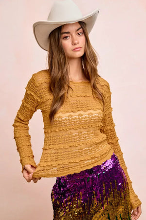 BiBi Ruffles Detail Mardi Gras Color Flower Lace Top - Makw Official Site