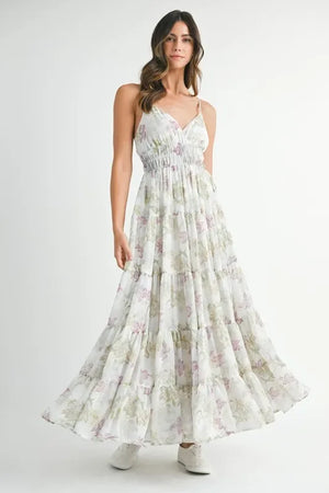 MABLE Floral Print Tiered Cami Maxi Dress - Makw Official Site