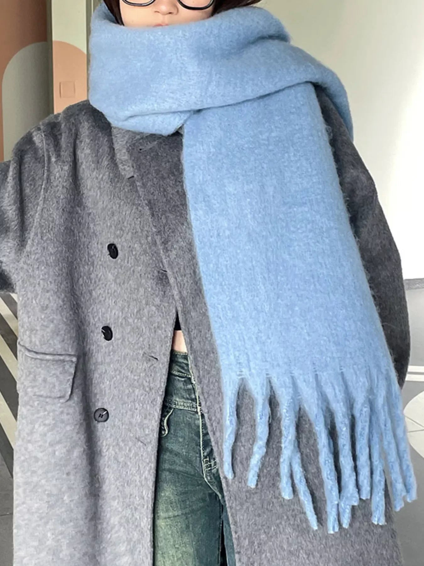 Solid Color Fringe Scarf - Makw Official Site