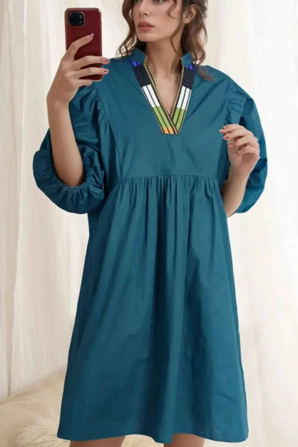 Loose Fit Puff Sleeve Mini Dress - Makw Official Site