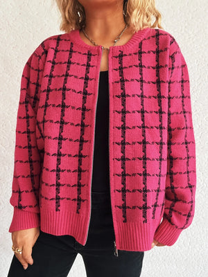 Plaid Pattern Zip Up Cardigan - Makw Official Site