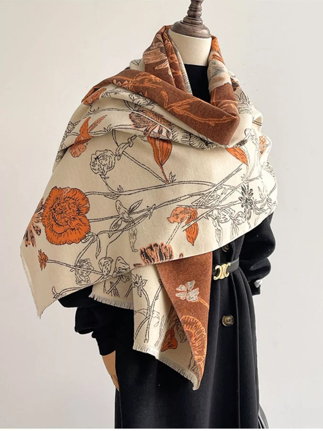 Floral Print Reversible Scarf - Makw Official Site
