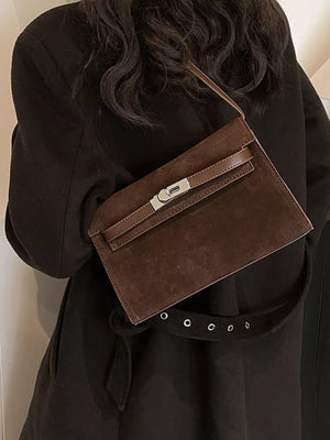 Solid Color Buckle Shoulder Bag - Makw Official Site