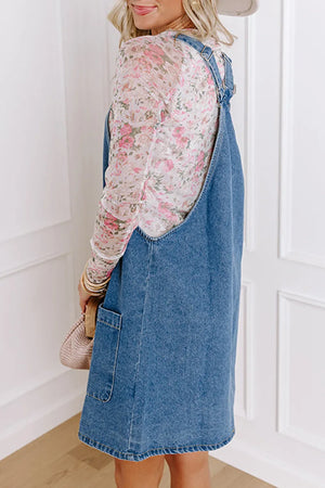 Square Neck Wide Strap Denim Overall Dress - Makw Official Site
