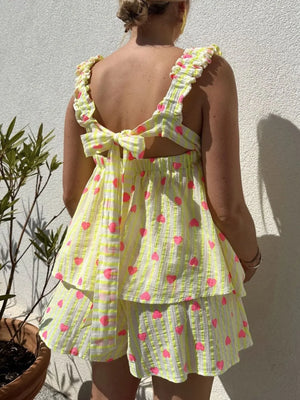 Striped Heart Cami Top and Shorts Set - Makw Official Site