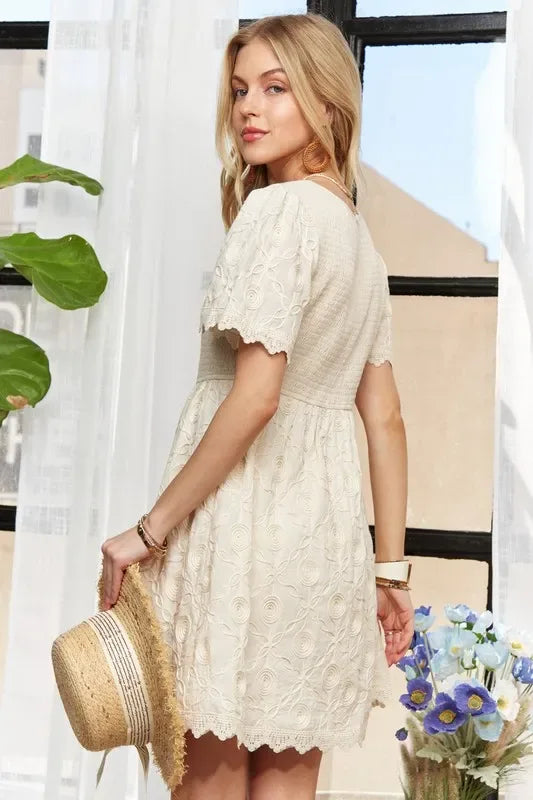 ADORA Rround Neck Crinkle Babydoll Dress - Makw Official Site