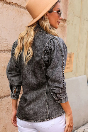 Button Up Collared Neck Denim Top - Makw Official Site