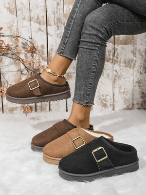 Cozy Buckle Suede Winter Slippers - Makw Official Site