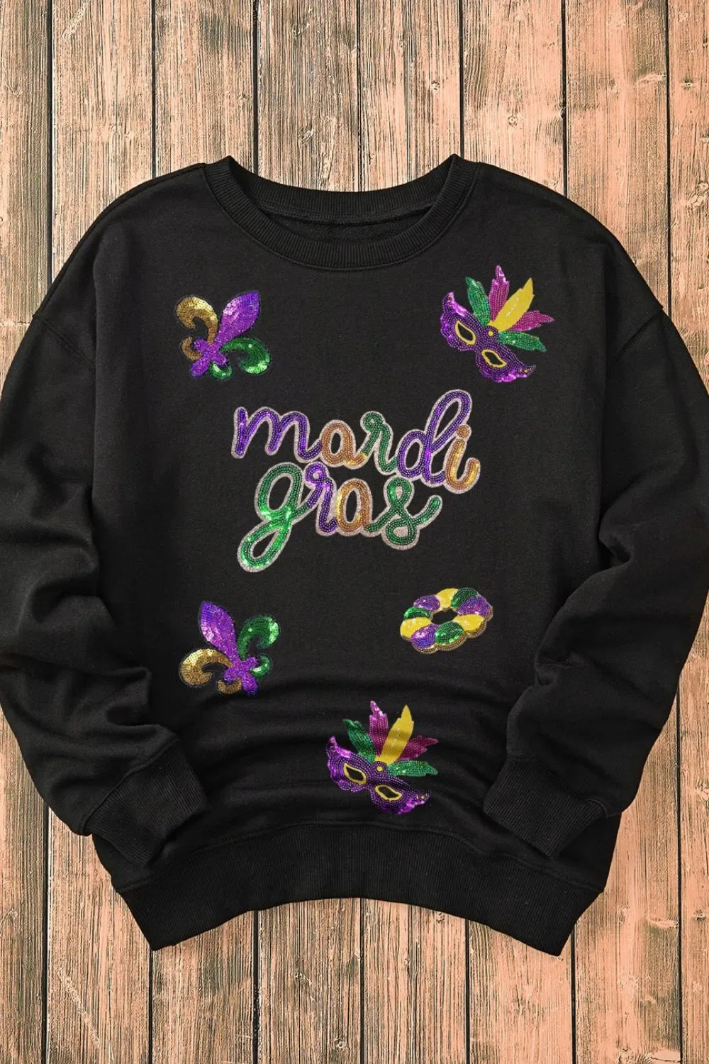 MARDI GRAS Sequin Round Neck Sweatshirt - Makw Official Site